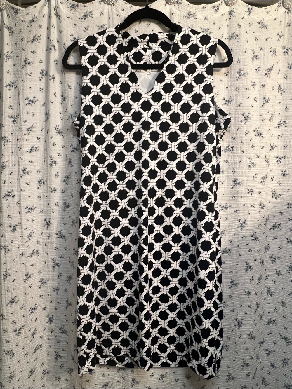 Lulu-B Black & White Geometric Knot-Print Midi Dress